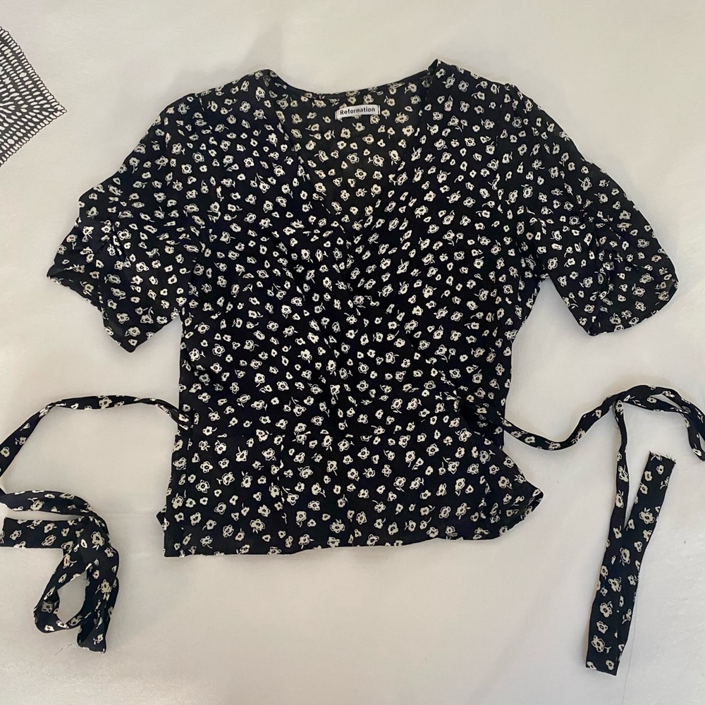 Reformation Short Sleeve Wrap Top